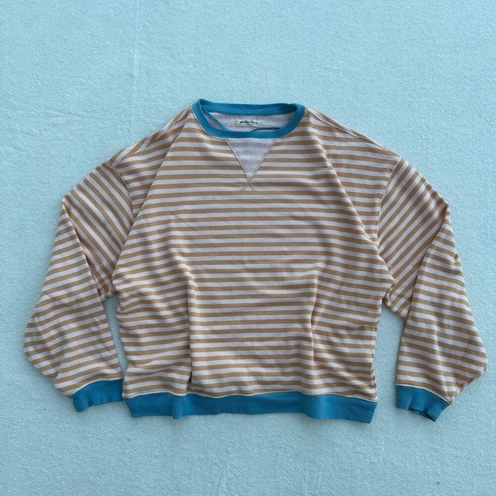 We The Free Striped Crewneck Sweatshirt in Cream and Teal